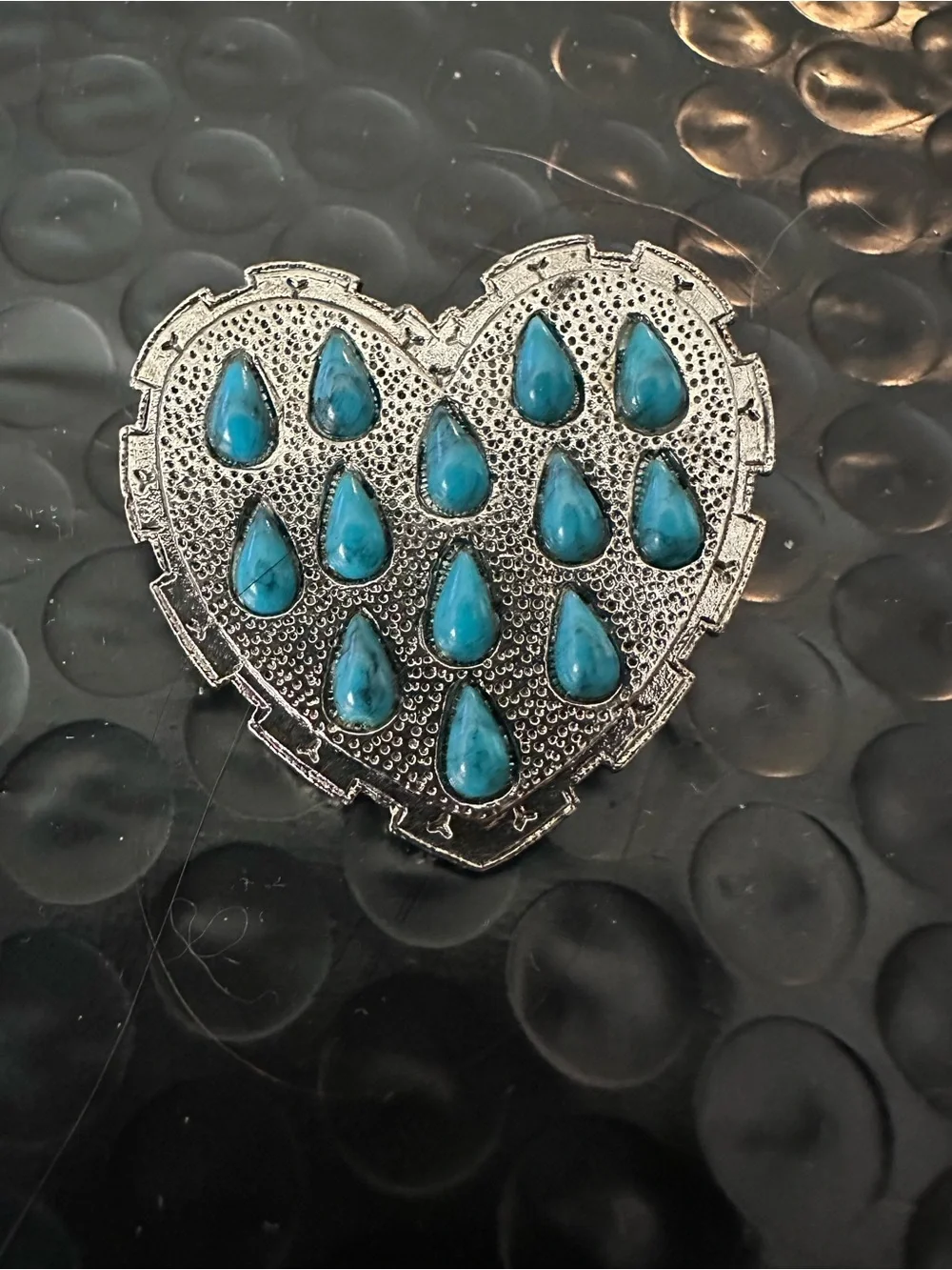 💙 Silver Tone Turquoise Heart Brooch Western Southwest Style Statement Pin